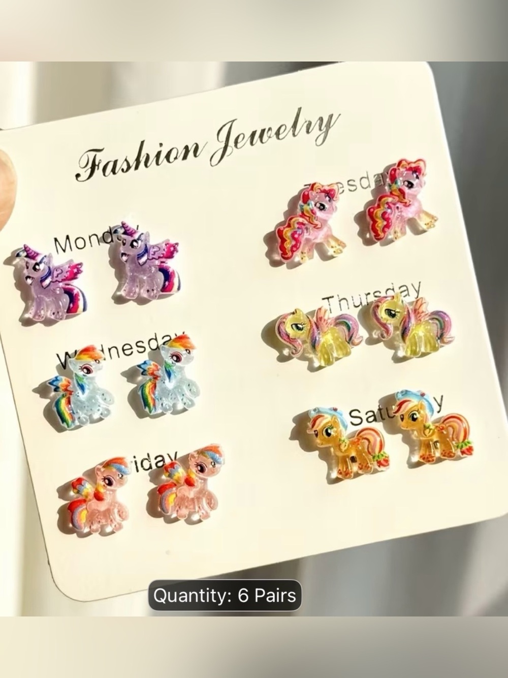 NWT 6 Pairs My Little Pony Style girl Stud Earrings Set Kids Gift in storage Box